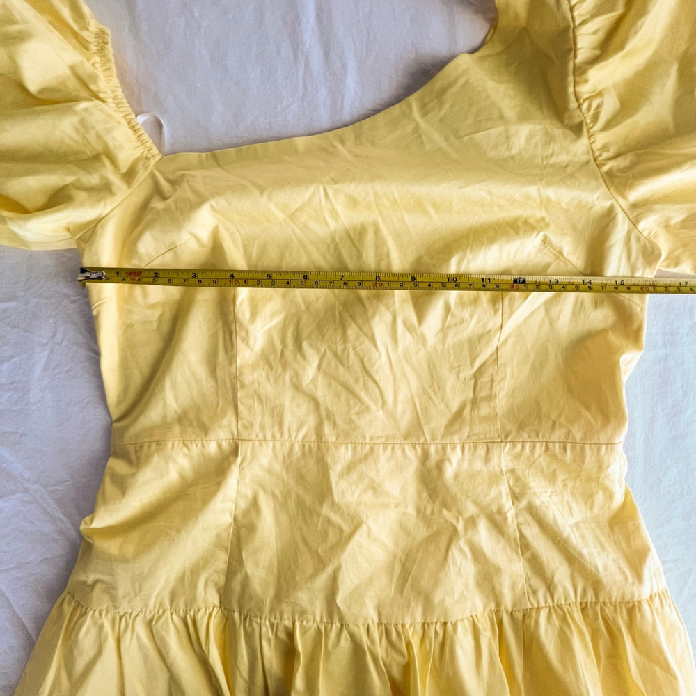 HelloMolly Dress Sz M Yellow Puff Sleeve Tiered Ruffle Mini Cottagecore Babydoll - Picture 12 of 13